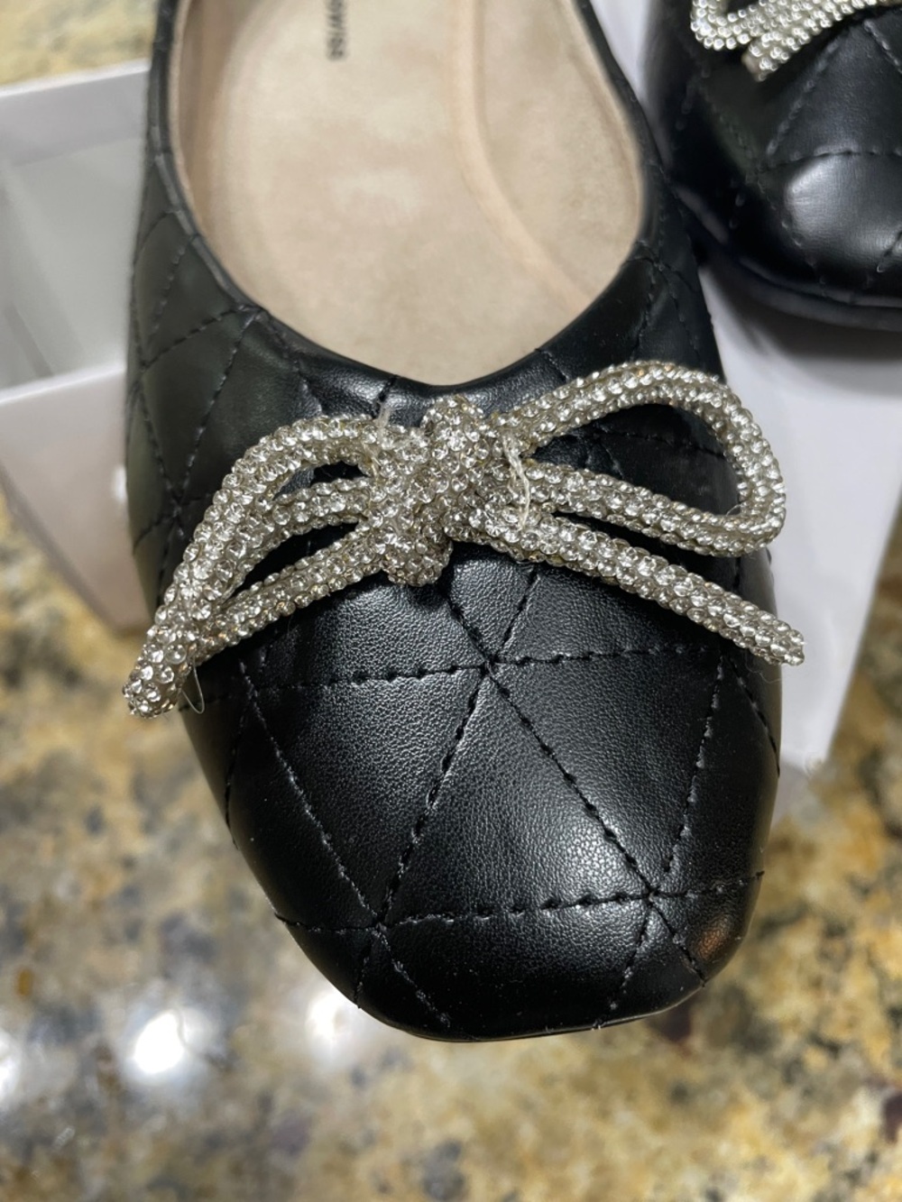Alpine Swiss Myla Quilted Ballet Flats with Crystal Bow - Picture 6 of 11
